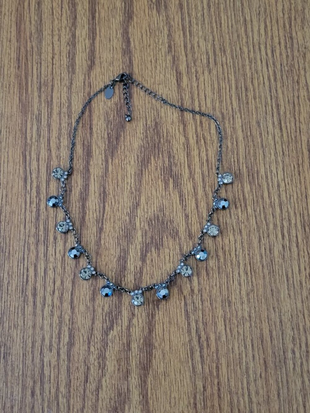 Lia Sophia Crystal Dangle Necklace – Gunmetal & Gray Sparkle Statement Piece
